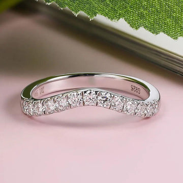 Adorable D Color 0.39ct Curved Half Eternity Moissanite Diamonds Rings, Wedding Engagement Silver Rings - The Jewellery Supermarket